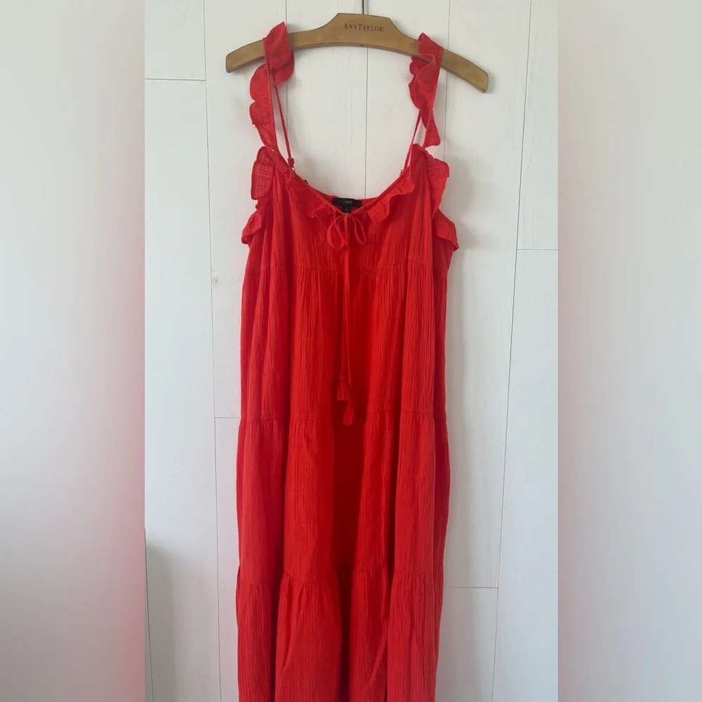 J. Crew Orange Tiered Ruffled Beach Maxi Dress Size Small - Picture 3 of 16